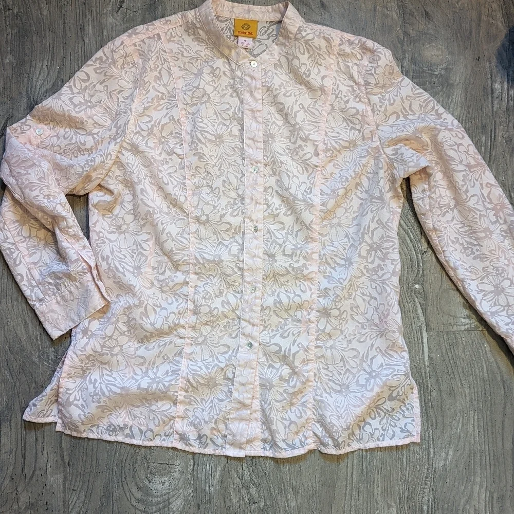 Ruby Rd Floral Button Down Pink Semi Sheer womens 16 - Picture 7 of 7
